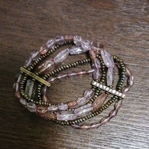 LC Lauren Conrad Multi-Strand Purple and Brown Beaded Bracelet
